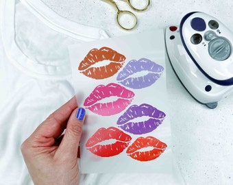 Applikation Bügelbild | Lippen Lipps Kisses Küsse 6er Set | T-Shirt bedrucken Tasche Beutel Kissen verschönern pimpen