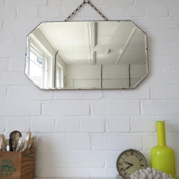 Vintage Art Deco Bevelled Edge Wall Mirror with Chrome Details