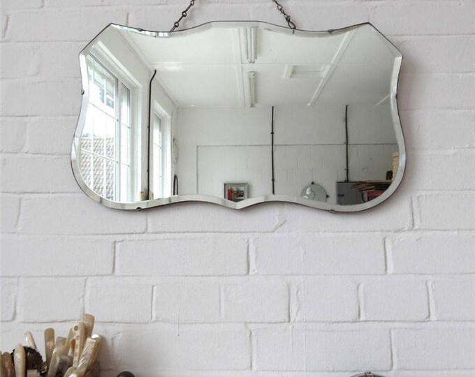 Vintage Large Bevelled Edge Wall Mirror Art Deco Beveled Edge Mirror