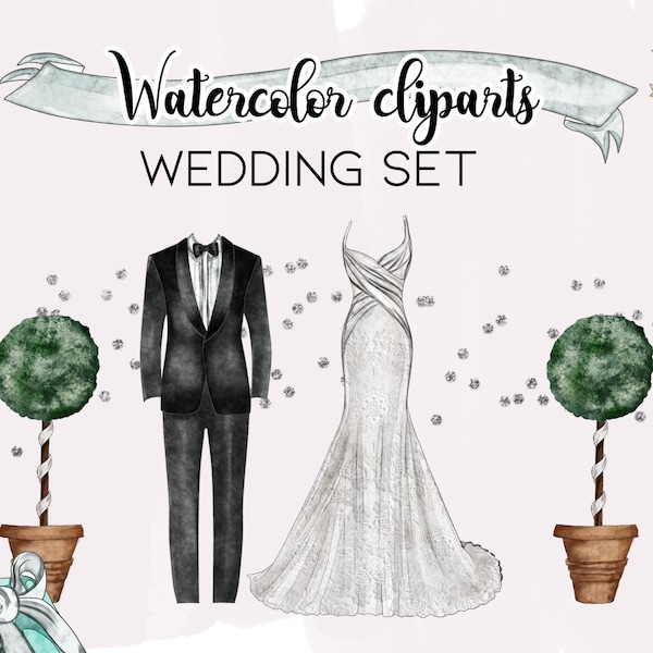 Clipart di nozze, Clipart della sposa, Adesivi stampabili, Clipart dell'amore, Clipart di San Valentino, Download istantaneo