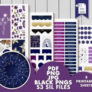 Celestial Printable Sticker | Sternennacht Sticker | Astrologen Planer | Mond Planer Sticker Kit | Planer Funktionelle Sticker