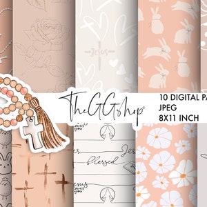 Easter Paper, First Communion Papers, Boho Digital paper, Peach Fuzz Paper, Easter eggs Paper, Spring Paper Pack