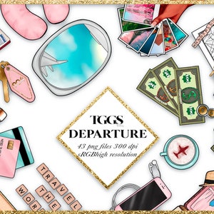 Urlaub Clipart, Reise Clipart, Sommer Clipart, Flugzeug Clipart, Wanderlust Clipart, Gepäck Clipart, digitale Planer Clipart