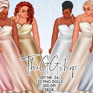Plus Size Afro Girl Clipart, Curvy Bride Clipart, Bridesmaid Clipart, Elegant Girl Clipart, Fashion Girl Clipart
