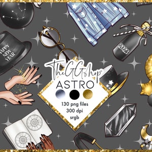 Astrology Clipart, Celestial Clipart, Star Clipart, New Year Clipart,  Clipart, Holiday Clipart,Moon Clipart, Printable Stickers
