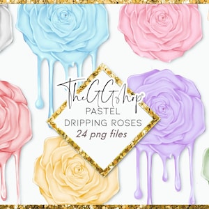 Drip Rose Clipart, Dripping Flower Clipart, Roses Clipart, Camellia Clipart, Sublimation Rose Design, Autocollants imprimables