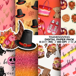 Thanksgiving Paper, Autumn Digital Paper, Scrapbooking Paper, Digital Scrapbook, Fall papers, Pumpkin Paper