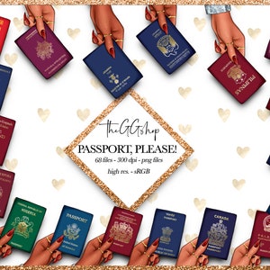 Le clipart de passaporte, Le clipart de viagem, Clipart de aventura, Clipart de viagem, Clipart para férias, uso comercial
