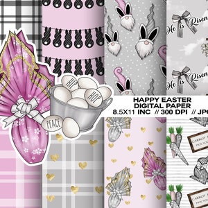 Easter Digital Paper, Easter Bunny Scrapbook Paper, Spring Digital Paper Pack