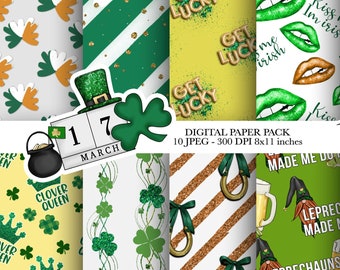 Saint Patrick's Day paper pack, St. Patrick Day Digital paper, Irish Digital Paper, Holiday Digital Paper, Spring Digital Paper