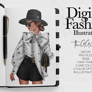 Clipart di moda, Clipart per ragazze di moda, Clipart primaverili, Clipart di Parigi, Clipart estive