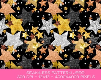 Stars seamless Pattern, Celestial Paper, New year Digital Paper, Galaxy Pattern, Starry Night Paper, Printable paper