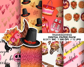 Thanksgiving Paper, Autumn Digital Paper, Scrapbooking Paper, Digital Scrapbook, Fall papers, Pumpkin Paper