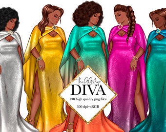 Plus size girl clipart, Fashion Girls clipart,  African American Girl Clipart, New Year's Clipart, Party Clipart, Planner Girl Clipart