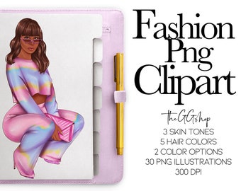 Clipart moda ragazza, clipart ragazza afro, clipart illustrazione moda, clipart afro-americana, clipart bambola pianificatore, adesivi stampabili