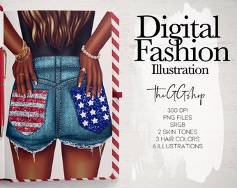 4th of July Clipart, Afro Girl Clipart, Happy 4th of July clipart, Fashion Girl Clipart, Independence Day Clipart, Planner Girl Clipart,