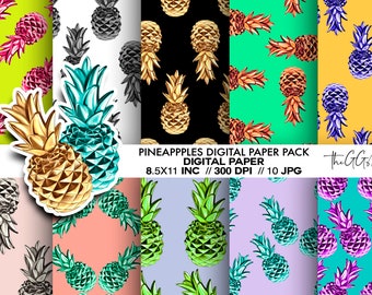 Zomerdig papierpakket, Ananaspapierpakket, tropisch papierpakket, FruitpapierPakket, Plakpapier, afdrukbaar papier