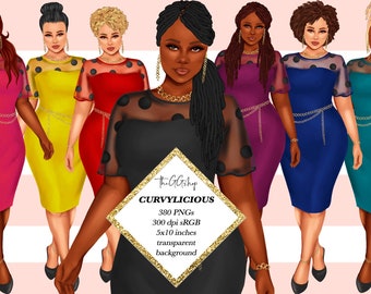 Plus Size Girl Clipart, Clipart Plus Size, Afro Girl Clipart, Curvy Girl Clipart, Clipart ragazza afroamericana, Fashion Girl Clipart