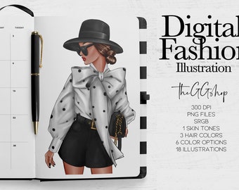 Clipart di moda, Clipart per ragazze di moda, Clipart primaverili, Clipart di Parigi, Clipart estive