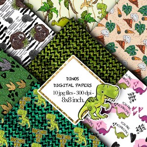 8x8 inch. DIGITAL PLANNER PAPER - 10 Dinosaurs digital papers -  dinosaur clipart - kids dinosaurs party