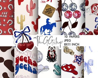 Cowgirl Scrapbook Paper: Rodeo Western Designs (Digital Download)