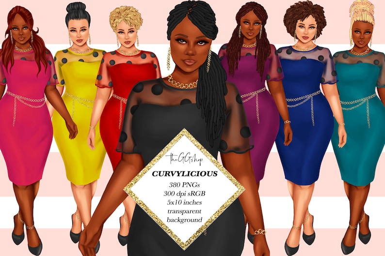 African American Girl Clipart Curvy Girl Clipart Plus Size Clipart Plus Size Girl Clipart Afro Girl Clipart Fashion Girl Clipart
