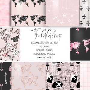 Wanderlust Patterns, Summer Patterns, World map Patterns, Travel Patterns, Airplane Pattern, Plane Path Patterns,