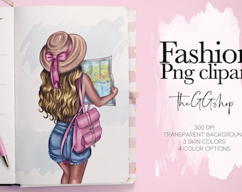 Fashion Girl Clipart,  Travel Girl clipart, Travel Clipart, African American clipart, Planner Girl Cliparts, planner stickers