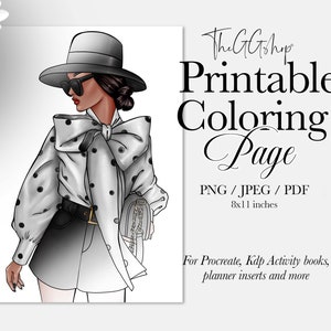 Adult Coloring Page, Fashion coloring Page, Printable Coloring Page, Coloring Page for Procreate, iPad coloring page, commercial use