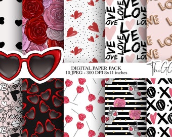 Paquete de papel digital para el Día de San Valentín, Papel digital navideño, Papel digital love, Papel digital romántico, Descarga instantánea