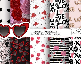 Valentine's Day Digital paper pack, Holiday Digital Paper, Love Digital paper, Romantic Digital Paper, Instant Download