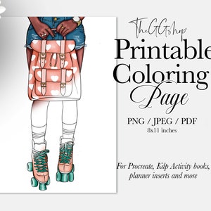 Adult Coloring Page, Fashion coloring Page, Printable Coloring Page, Coloring Page for Procreate, iPad coloring page, commercial use