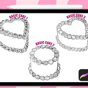 May include: Three black and white line drawings of basic cakes with different frosting designs. The cakes are labeled "Basic Cake 1", "Basic Cake 2", and "Basic Cake 3".