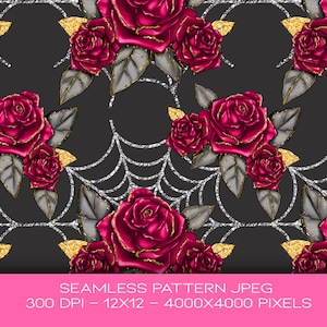 Rose Seamless Pattern, Floral Pattern, Floral Gothic Pattern, Halloween Seamless Pattern, Witch Digital Paper, Commercial Use