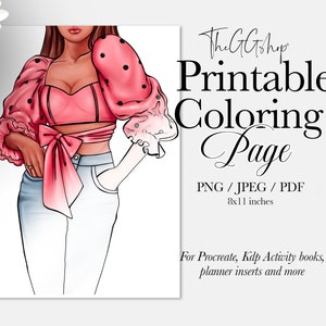 Adult Coloring Page, Fashion coloring Page, Printable Coloring Page, Coloring Page for Procreate, iPad coloring page, commercial use
