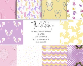 Easter Bunny Seamless Pattern Set: Spring Scrapbooking Paper (Digital Download)