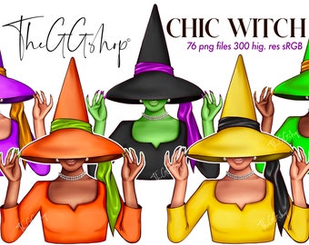 Halloween Witch Clipart: Chic Witchcraft PNG Bundle (76 Files)
