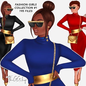 African American Girl Clipart, Afro Girl Clipart, Spring Girl Clipart, Fashion Girl Clipart, Girlboss Clipart