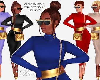 African American Girl Clipart, Afro Girl Clipart, Spring Girl Clipart, Fashion Girl Clipart, Girlboss Clipart