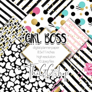 Girl Boss Scrapbook Set di carta digitale, pacchetto di carta di moda, pacchetto di carta Girl Boss, download istantaneo, uso commerciale