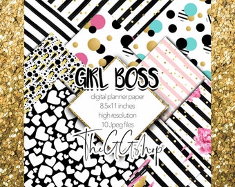 Girl Boss Scrapbook Set di carta digitale, pacchetto di carta di moda, pacchetto di carta Girl Boss, download istantaneo, uso commerciale