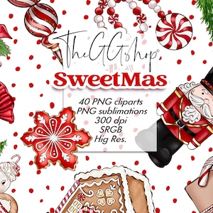 Imágenes prediseñadas de Navidad, imágenes prediseñadas de galletas de Navidad, imágenes prediseñadas de casa de pan de jengibre, imágenes prediseñadas de bastón de caramelo, pegatinas digitales de Navidad