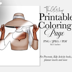 Disegno da colorare per adulti, Libro da stampa colorarebile di moda, Pagina da colorare per ragazza, Uso comercial