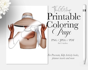 Disegno da colorare per adulti, Libro da stampa colorarebile di moda, Pagina da colorare per ragazza, Uso commerciale