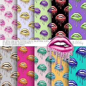 Dripping Lips paper Pack, Carte Lip Drip, Dripping Lips Png, Lips Png, Carta Scrapbooking, carta stampabile,