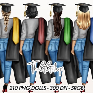 Student Clipart, School Clipart, Graduating Girls Clipart, Diploma Girls Clipart, Black Girls Clipart, Fashion Illustration,