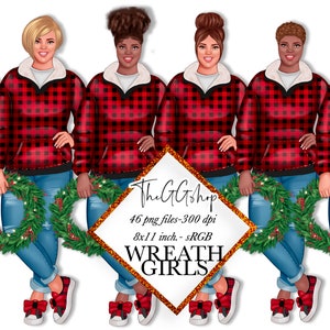 Afro American Girl Clipart, Christmas Girl Clipart, Christmas clipart, Planner Girl Clipart, Winter Clipart, Winter Clipart,