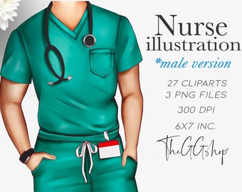 Male Nurse Clipart: African American Doctor, Graduation Illustration (Digital Download)