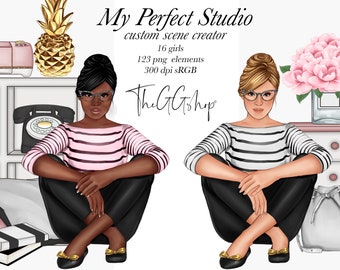 Planner Girl Clipart, Boss babe  Clipart, Office Clipart, Fashion Girl Clipart,Spring Clipart,  Digital Planner Clipart