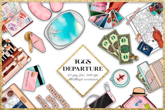 Vacation Clipart, Travel Clipart, Summer Clipart, Airplane Clipart, Wanderlust Clipart, Luggage Clipart, digital planner clipart